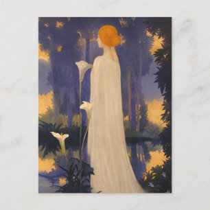 Ätherische Art Nouveau-Frau bei mondbeschienenen C Postkarte