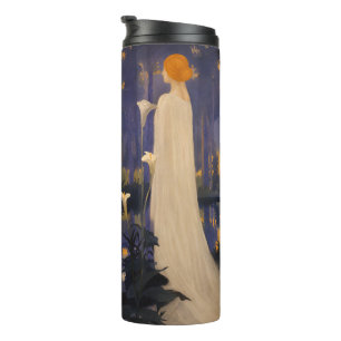 Ätherische Art Nouveau-Frau bei mondbeschienenen C Thermosbecher