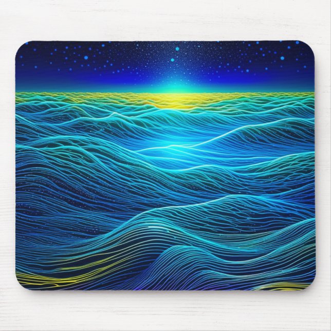 Ätherische blaue Waves und Meeressonnenuntergänge Mousepad (Vorne)