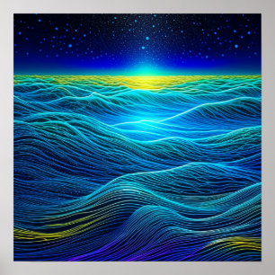Ätherische blaue Waves und Meeressonnenuntergänge Poster