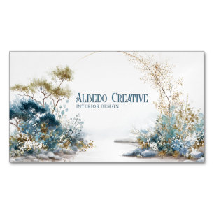 Ätherische Blaugrüne Aquarell-Landschaft Goldener  Magnetische Visitenkarte