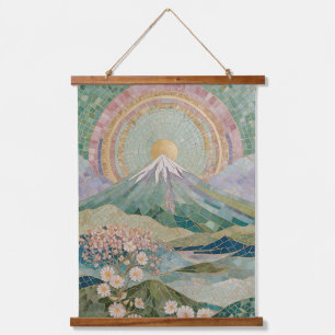 Ätherische Blüte: Pastell-Mosaik-Vulkan im Frühlin Wandteppich Mit Holzrahmen