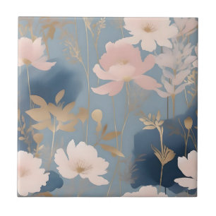 Ätherische Blüten in Rosa und Blau Fliese