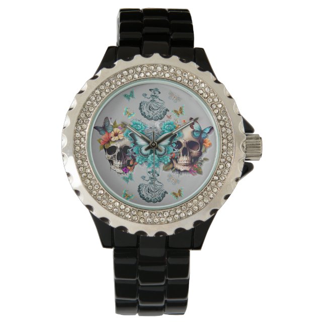 Ätherische Eleganz: Möwen und Schmetterlinge 🦋 💀 Armbanduhr (Vorderseite)