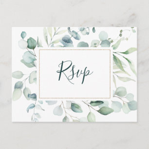 Ätherische Eukalyptus-Gold-Grün-Hochzeit RSVP Postkarte