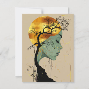 Ätherische Frau im Baum Silhouette Mond Postkarte
