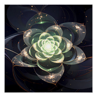 Ätherische grüne fraktale Blume mystische kosmisch Poster