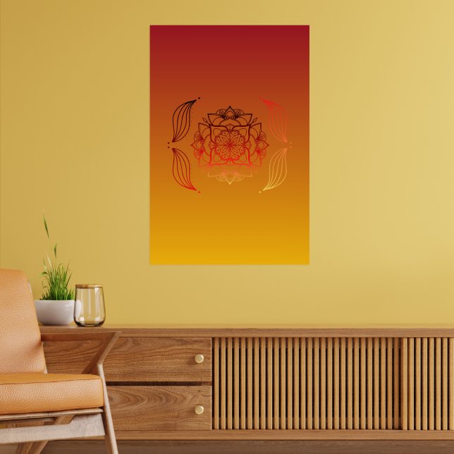 Ätherische Kleber - Rot und orange Blumendesign Poster (Wohnzimmer 2)