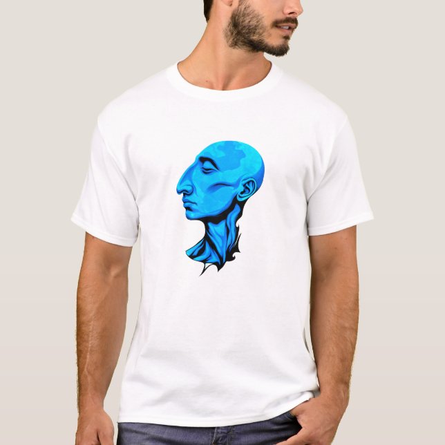 Ätherische Kontemplation in blauem Gesicht T-Shirt (Vorderseite)