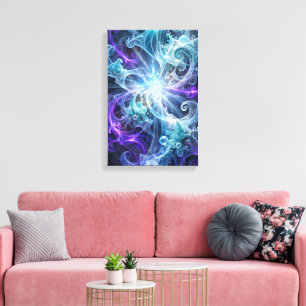 Ätherische kosmische Blüte - Blaues und violettes Leinwanddruck
