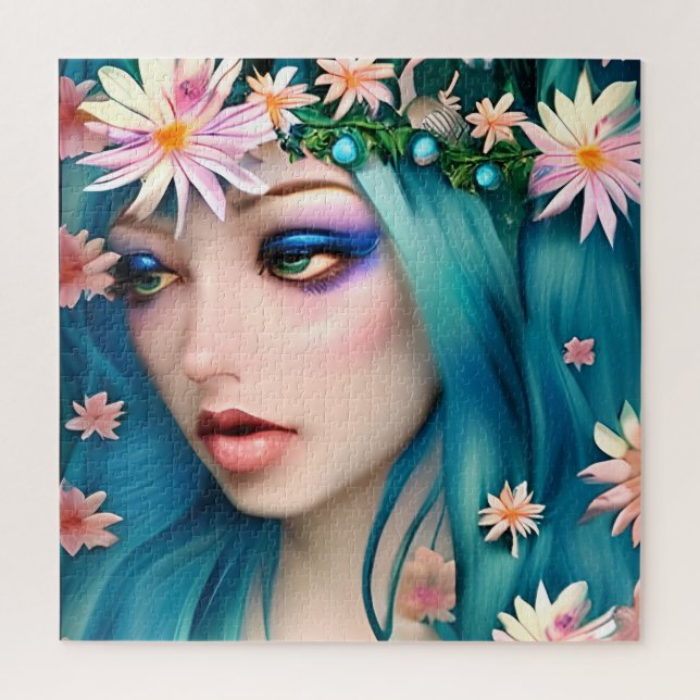 Ätherische Kunst | Schöne Fee mit blauem Haar (Vertikal)