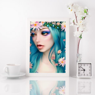 Ätherische Kunst   Schöne Fee mit blauem Haar Poster