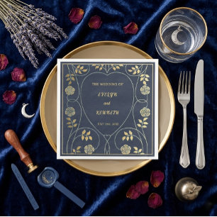 Ätherische Navy Vintage Art Nouveau Hochzeit Serviette