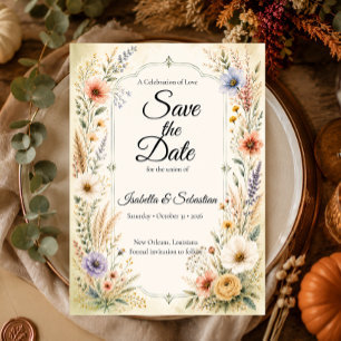 Ätherische Pastell-Wildblumen-Romanze-Hochzeit Save The Date