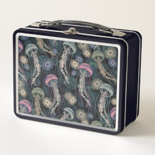 Ätherische Quallen und Anemone in Aquamarin & rosa Metall Brotdose