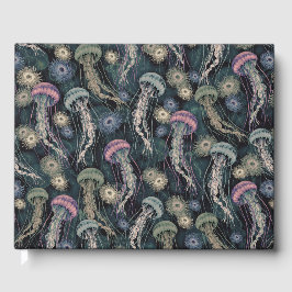 Ätherische Quallen und Anemone in Aquamarin und ro Gästebuch