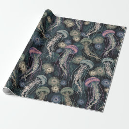 Ätherische Quallen und Anemone in Aquamarin und ro Geschenkpapier