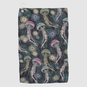 Ätherische Quallen und Anemone in Aquamarin und ro Golfhandtuch