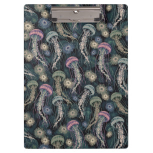 Ätherische Quallen und Anemone in Aquamarin und ro Klemmbrett