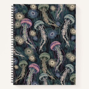 Ätherische Quallen und Anemone in Aquamarin und ro Notizbuch
