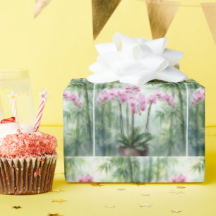 Ätherische rosa Orchideen und Bambus Geschenkpapier