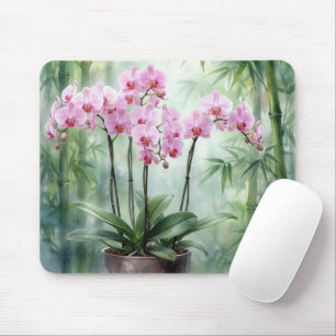 Ätherische rosa Orchideen und Bambus Mousepad