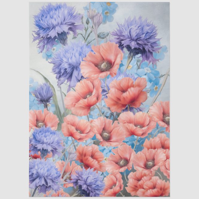 Ätherische rote Pflaumen und violette Blumen Dekou Seidenpapier (Vorderseite)