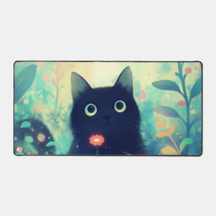 Ätherische Schwarze Katze Korallenrosa Whimsical G Schreibtischunterlage
