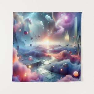 Ätherische Traumlandschaft mit schwimmenden Objekt Wandteppich