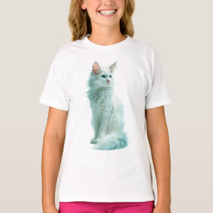 Ätherische Türkisäugige Weiße Flauschige Katzenkin T-Shirt