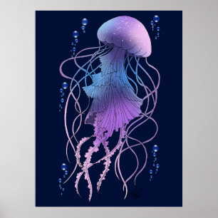 Ätherische violette Blaue Qualle Poster