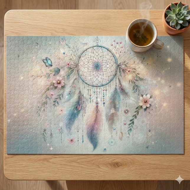 Ätherischer Boho-Traumfänger  (Ethereal Boho Dreamcatcher Jigsaw Puzzle Mockup A)