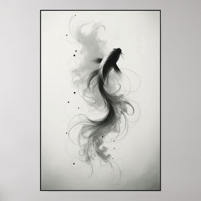 Ätherischer Fluss eines graceful Koi Abstrakt Poster (Vorne)