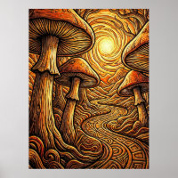 Ätherischer leuchtender goldener Pilz dunkler Wald