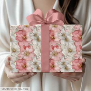 Ätherischer pastellrosa und goldener Blumen Gesche Geschenkpapier