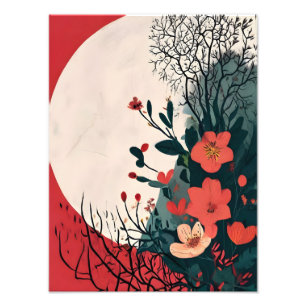 Ätherischer Roter Mond und Blume Fotodruck