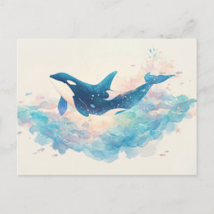 Ätherischer Wasserfarben-Orca-Splash Postkarte