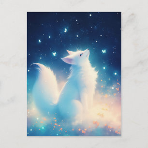 Ätherischer Weißer Fuchs unter Sternenhimmel Postkarte