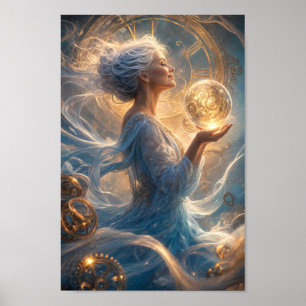 Ätherischer Zeitwächter im goldenen Licht Poster