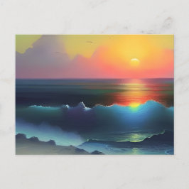Ätherisches blaues Meer und rosa Sonnenuntergang Postkarte