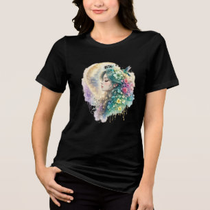 Ätherisches Blumenfrau-Kolibri-Wasserfarben-T-Shir Tri-Blend Shirt