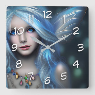 Ätherisches mystisches Feenmädchen Quadratische Wanduhr