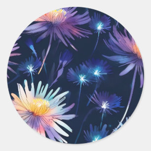 Ätherisches Night Bloom Biolumineszenz Aster Runder Aufkleber