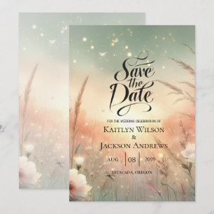 Ätherisches Pastell-Wildblumenfeld-Hochzeit Save The Date