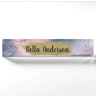 Ätherisches Periwinkle Rosa Gold Tintenfantasie Gl Namensplakette