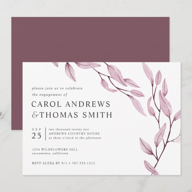 Ätherisches Rosa | Chic Botanic Engagement Party Einladung (Vorne/Hinten)
