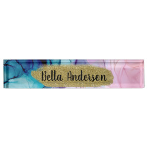 Ätherisches Türkis Rosa Elegantes Tintenblau Moder Namensplakette