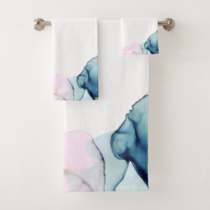 Ätherisches Türkis und Rosa Tintenfisch Moderner G Badhandtuch Set