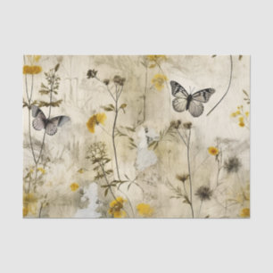 Ätherisches zartes gelbes schwarzes Blumenfeld Seidenpapier