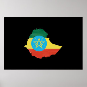 Äthiopien: Flagge und Karte Poster